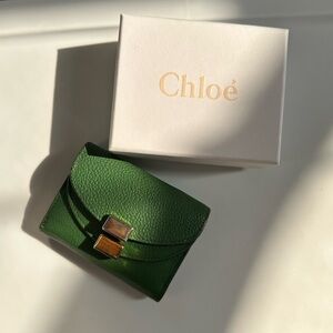 Stunning Chloe Trifold Leather Wallet in Deep Pine Green